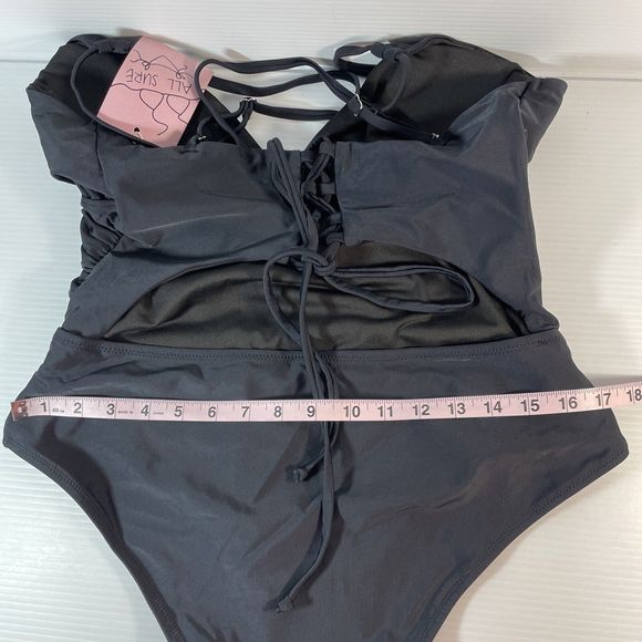 NEW All Sure Women One Piece Bathing Suit Black Size XXL Open Back Ruched Tummy - Picture 14 of 14